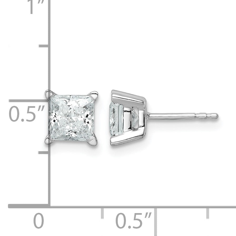 14K Weißgold Ohrstecker mit 2 ct. zertifizierten, im Labor gezüchteten Diamanten, VS/SI+ G+, Princess-Schliff, 4-Krappen-Fassung, schweres Gewicht