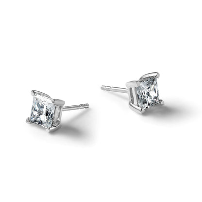 14K Weißgold Ohrstecker mit 2 ct. Labor gezüchteten Diamanten im Prinzessschliff, VS/SI+ G+, 4-Krappen-Fassung, hohes Gewicht