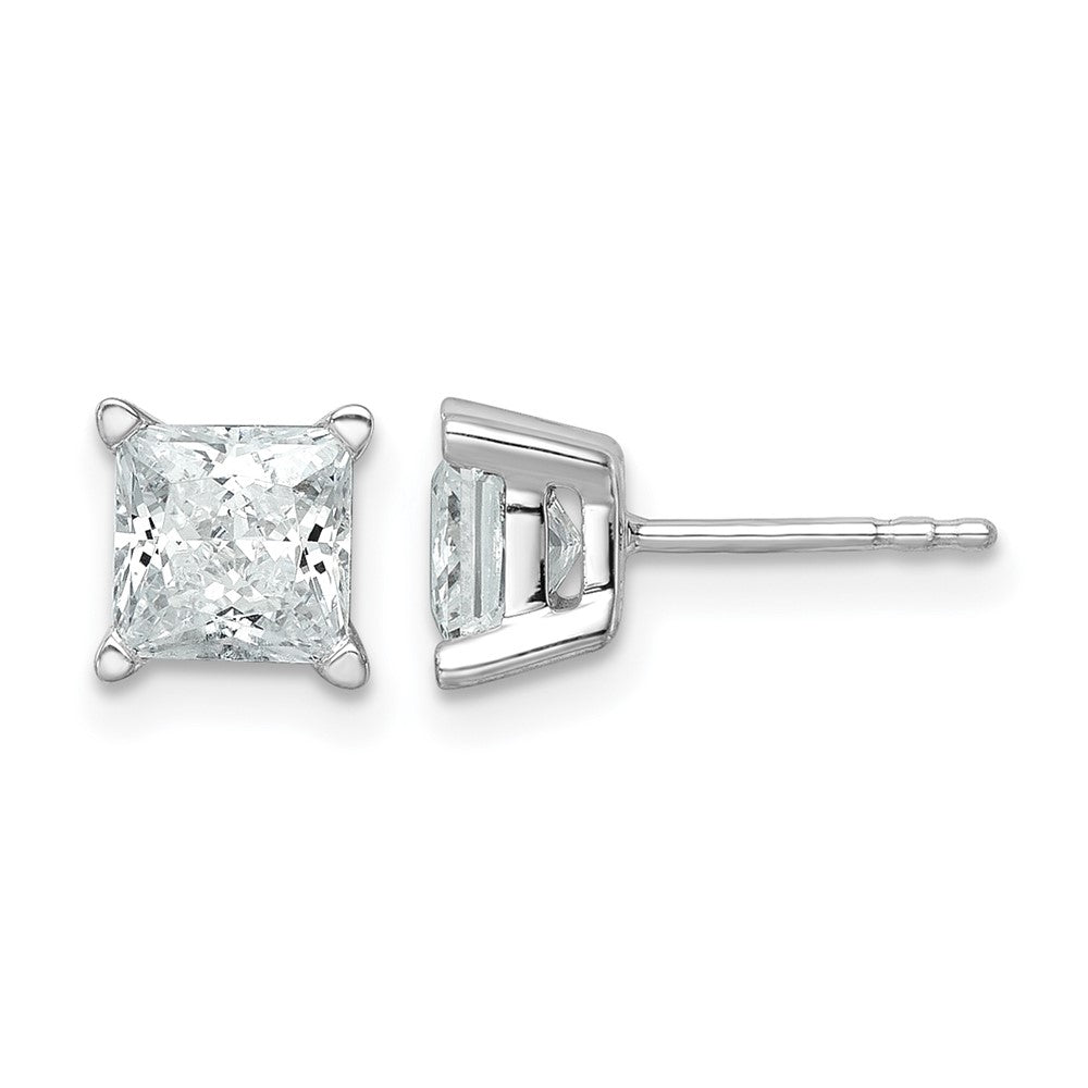 14K Weißgold Ohrstecker mit 2 ct. Labor gezüchteten Diamanten im Prinzessschliff, VS/SI+ G+, 4-Krappen-Fassung, hohes Gewicht