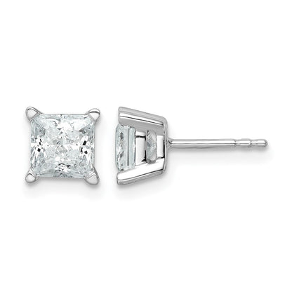 14K Weißgold Ohrstecker mit 2 ct. Labor gezüchteten Diamanten im Prinzessschliff, VS/SI+ G+, 4-Krappen-Fassung, hohes Gewicht