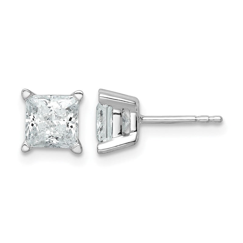 14K Weißgold Ohrstecker mit 2 ct. Labor gezüchteten Diamanten im Prinzessschliff, VS/SI+ G+, 4-Krappen-Fassung, hohes Gewicht