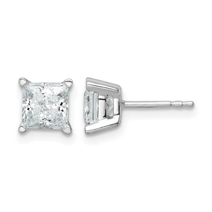 14K Weißgold Ohrstecker mit 2 ct. zertifizierten, im Labor gezüchteten Diamanten, VS/SI+ G+, Princess-Schliff, 4-Krappen-Fassung, schweres Gewicht