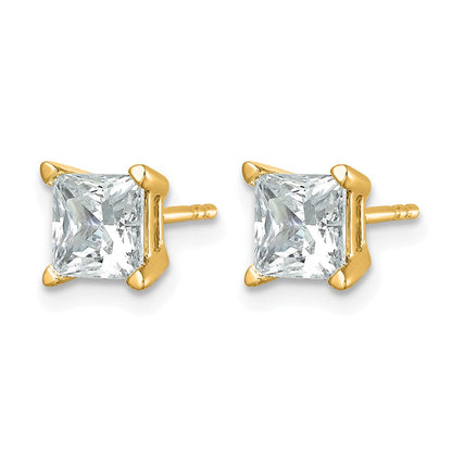 14K Gelbgold Diamant-Ohrstecker mit 2 ct. Laborgezüchteten Diamanten im Prinzess-Schliff, VS/SI+ G+, 4-Krappenfassung, schweres Gewicht