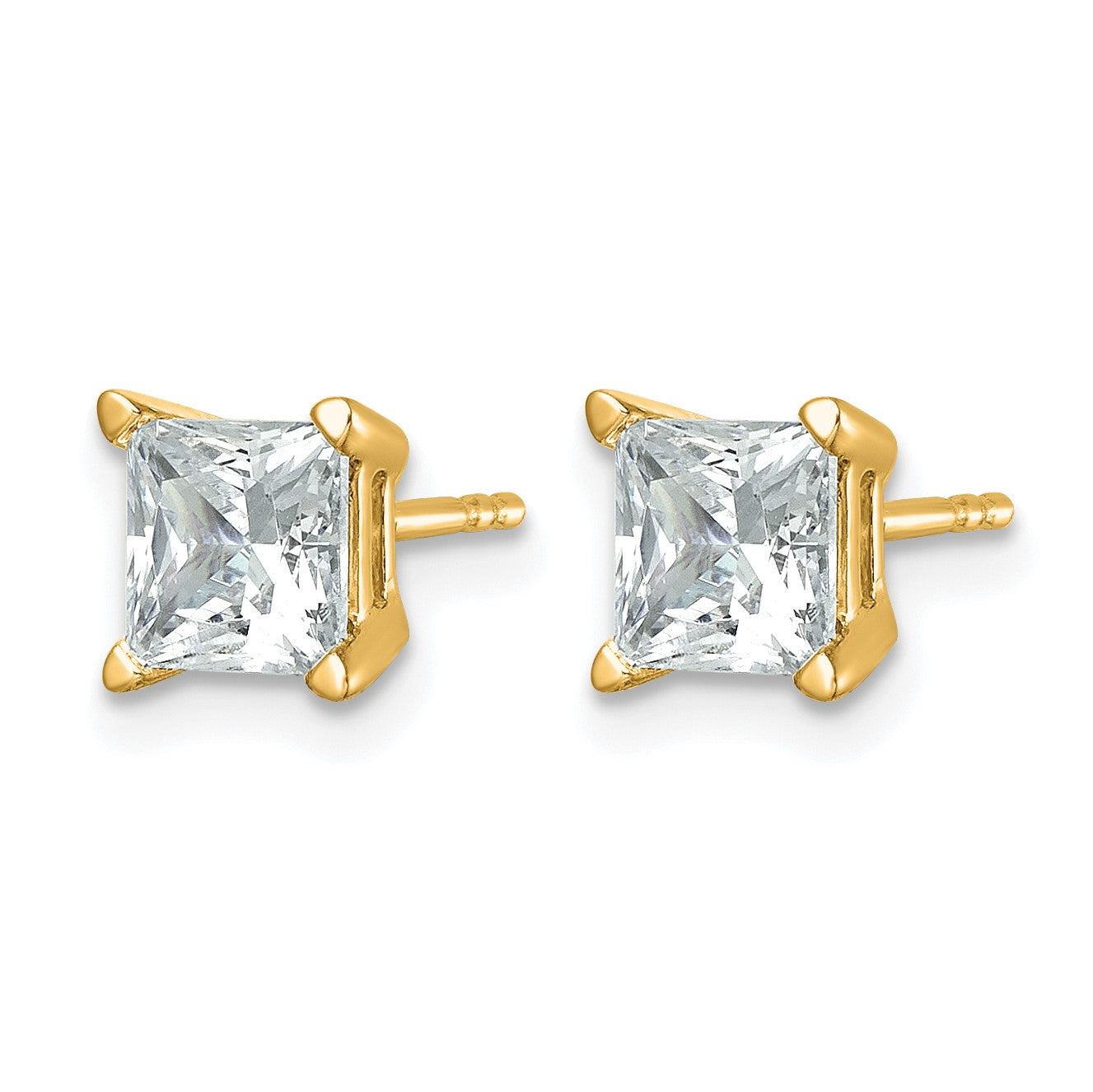 14K Gelbgold Ohrstecker mit 2 ct. Laborgezüchteten Diamanten VS/SI+ G+, Princess-Schliff, Vierzack-Fassung