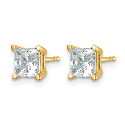14K Gelbgold Ohrstecker mit 2 ct. Laborgezüchteten Diamanten VS/SI+ G+, Princess-Schliff, Vierzack-Fassung