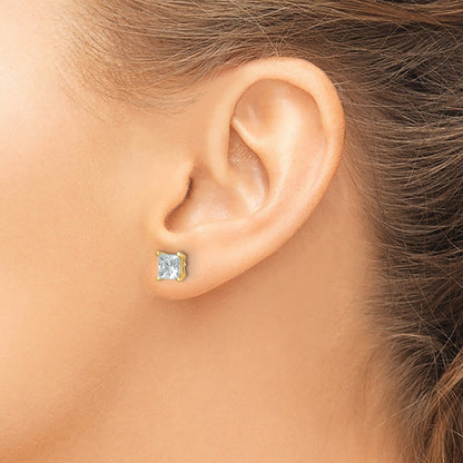 14K Gelbgold Ohrstecker mit 2 ct. Laborgezüchteten Diamanten VS/SI+ G+, Princess-Schliff, Vierzack-Fassung