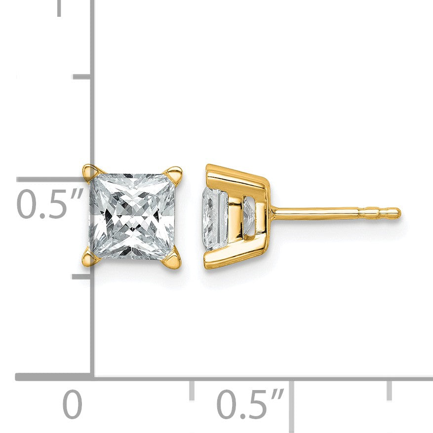 14K Gelbgold Ohrstecker mit 2 ct. Laborgezüchteten Diamanten VS/SI+ G+, Princess-Schliff, Vierzack-Fassung
