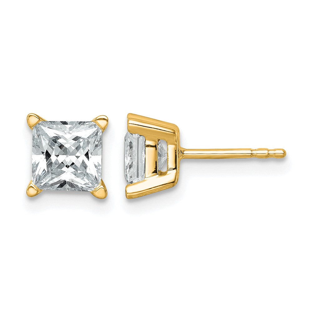 14K Gelbgold Diamant-Ohrstecker mit 2 ct. Laborgezüchteten Diamanten im Prinzess-Schliff, VS/SI+ G+, 4-Krappenfassung, schweres Gewicht