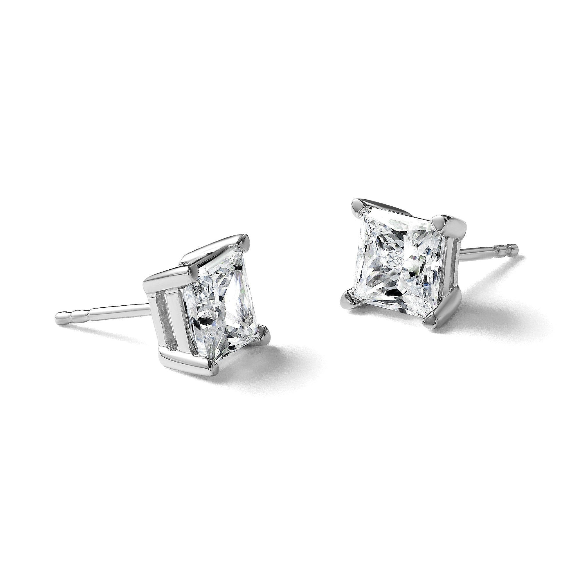 14K Weißgold Ohrstecker mit 3 ct. zertifizierten laborgezüchteten Diamanten im Prinzess-Schliff, VS/SI+ G+, 4-Krappen-Fassung, hohes Gewicht