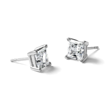 14K Weißgold Ohrstecker mit 3 ct. zertifizierten laborgezüchteten Diamanten im Prinzess-Schliff, VS/SI+ G+, 4-Krappen-Fassung, hohes Gewicht