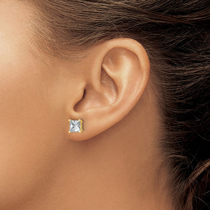 14K Gelbgold Ohrstecker mit 3 ct. Gesamtgewicht Diamanten im Princess-Schliff, VS/SI GH, aus dem Labor gezüchtet, 4-Krappenfassung