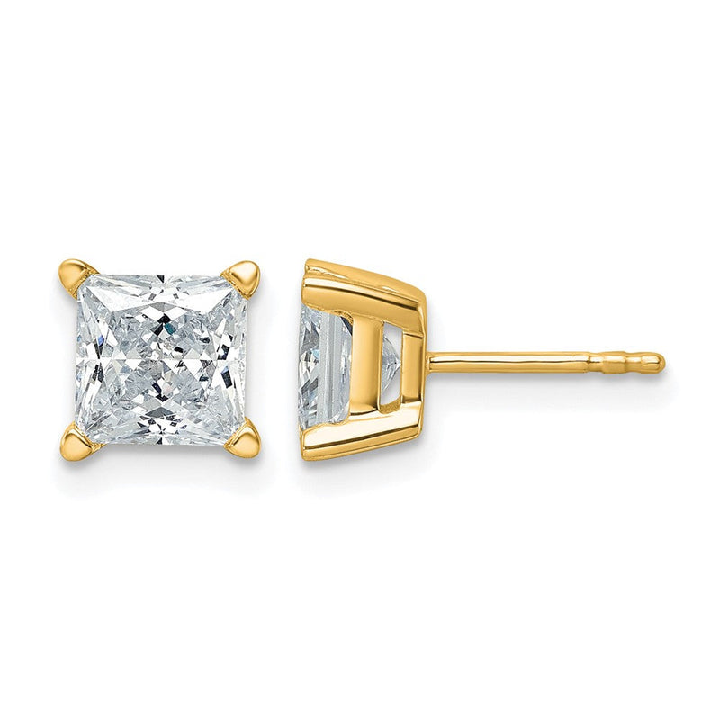 14K Gelbgold Ohrstecker mit 3 ct. zertifizierten, im Labor gezüchteten Diamanten, VS/SI+ G+, Princess-Schliff, 4-Krappenfassung, hohes Gewicht