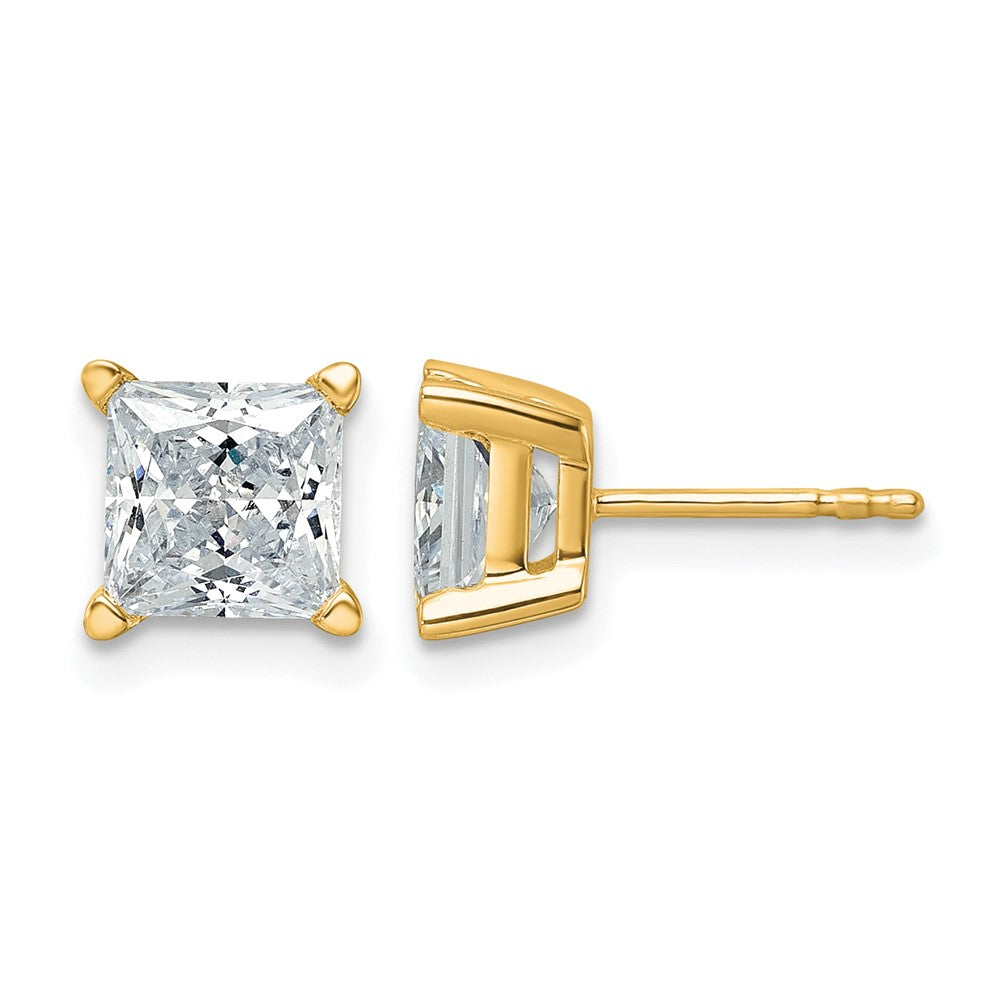 14K Gelbgold Ohrstecker mit 3 ct. Gesamtgewicht Diamanten im Princess-Schliff, VS/SI GH, aus dem Labor gezüchtet, 4-Krappenfassung
