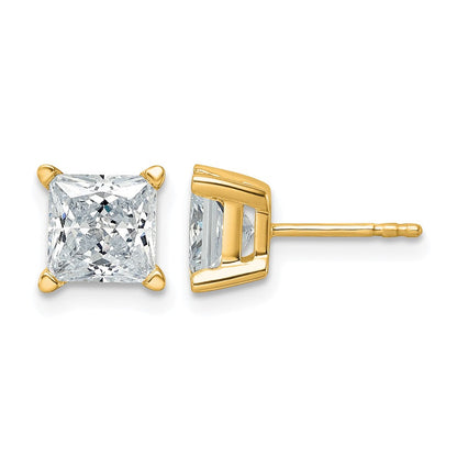 14K Gelbgold Ohrstecker mit 3 ct. Gesamtgewicht Diamanten im Princess-Schliff, VS/SI GH, aus dem Labor gezüchtet, 4-Krappenfassung