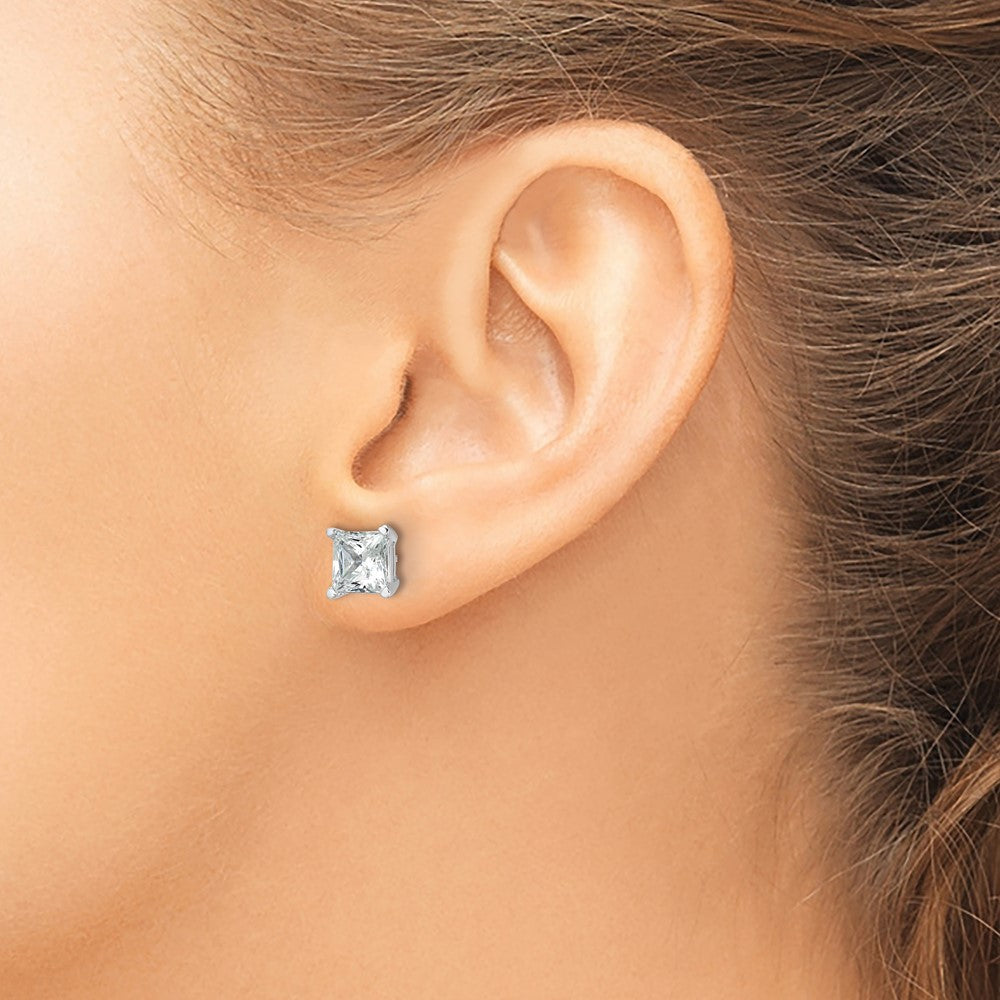14K Weißgold Ohrstecker mit 4 ct. Labor-gezüchteten Diamanten im Princess-Schliff, VS/SI+ G+, 4er-Krappenfassung, hohes Gewicht