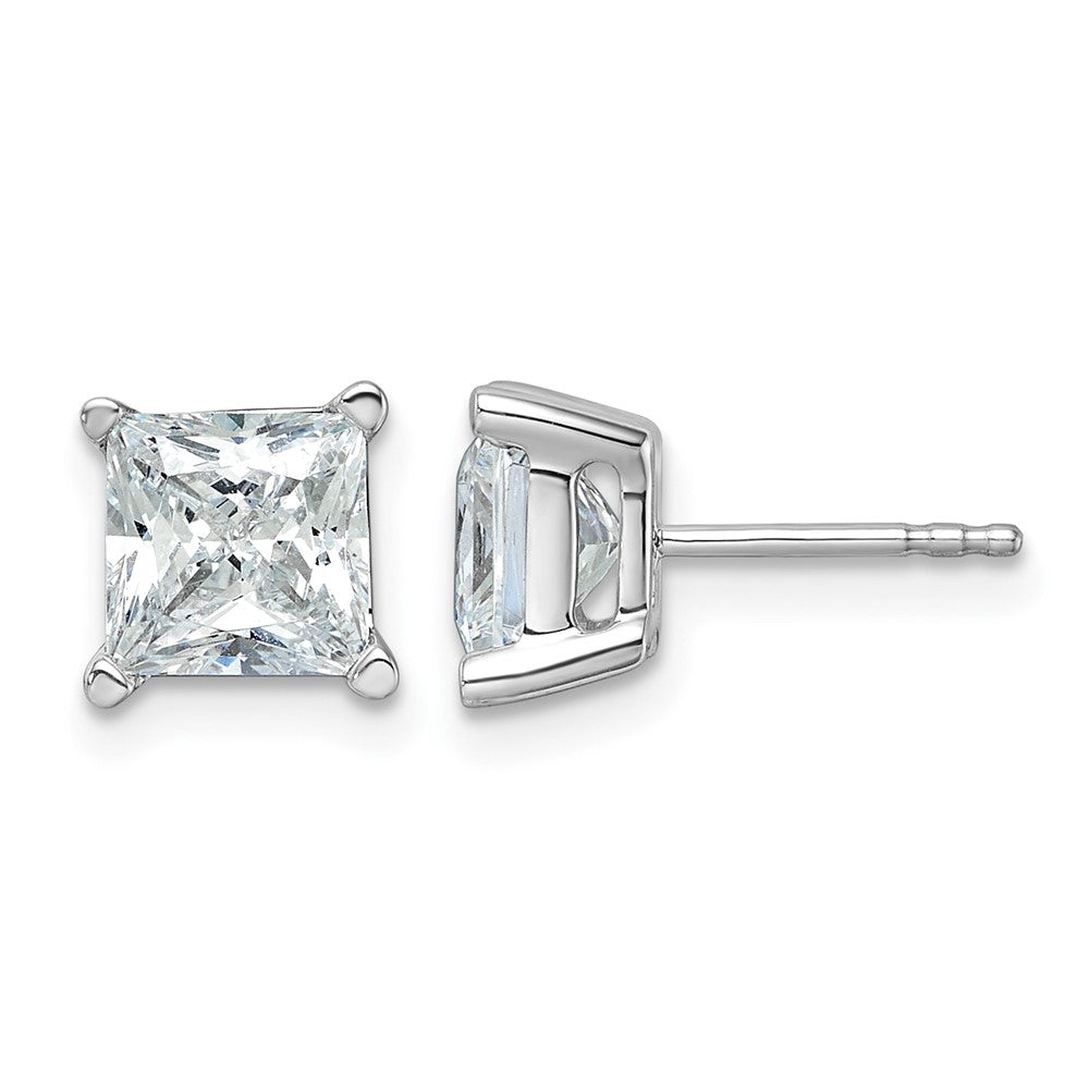 14K Weißgold Ohrstecker mit 4 ct. Labor-gezüchteten Diamanten im Princess-Schliff, VS/SI+ G+, 4er-Krappenfassung, hohes Gewicht