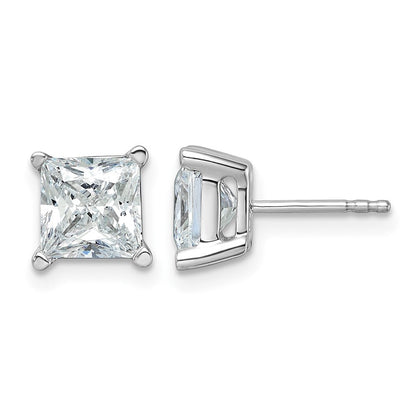 14K Weißgold Ohrstecker mit 4 ct. Labor-gezüchteten Diamanten im Princess-Schliff, VS/SI+ G+, 4er-Krappenfassung, hohes Gewicht