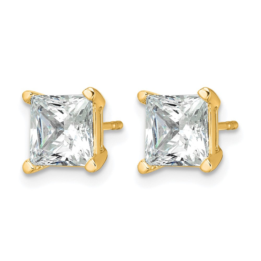 14K Gelbgold Ohrstecker mit 4 ct. zertifizierten im Labor gezüchteten Diamanten VS/SI+ G+ im Prinzessschliff, 4-Krappenfassung, schwere Ausführung