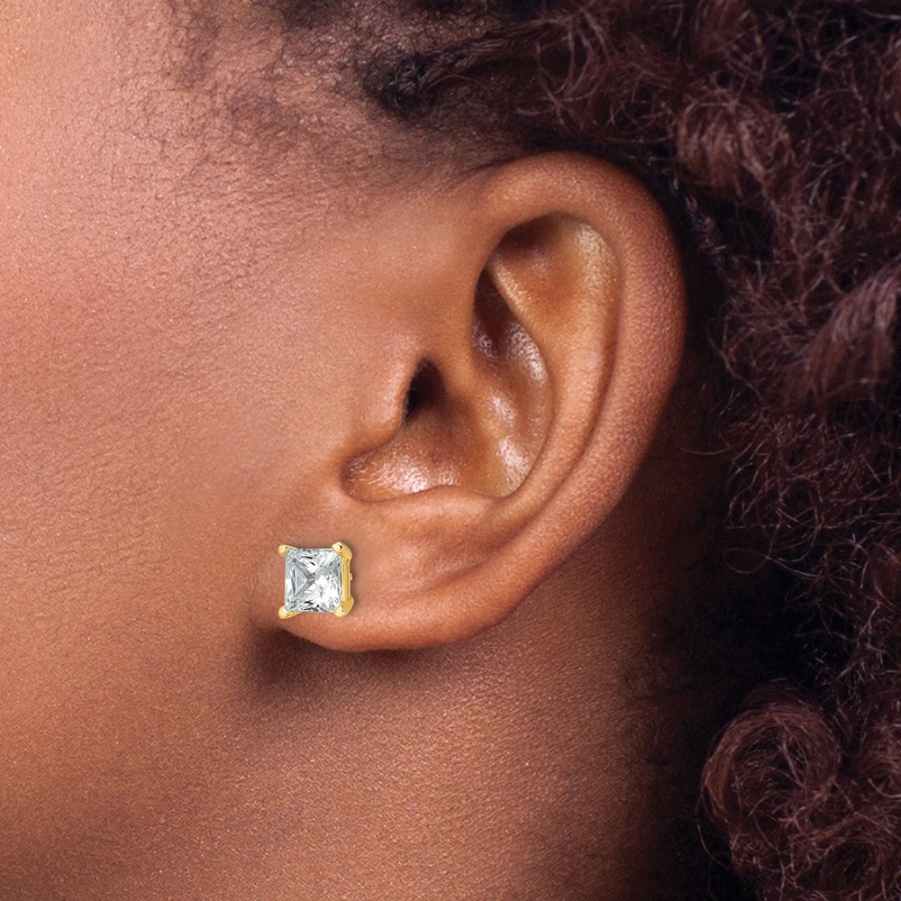 14K Gelbgold Ohrstecker mit im Labor gezüchteten Diamanten, Princess-Schliff, 4-Krappenfassung, Schwere Ausführung, 4 ct. VS/SI+ G+
