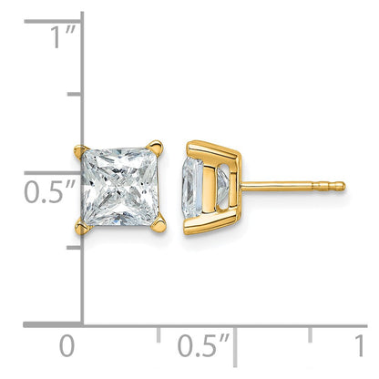 14K Gelbgold Ohrstecker mit im Labor gezüchteten Diamanten, Princess-Schliff, 4-Krappenfassung, Schwere Ausführung, 4 ct. VS/SI+ G+