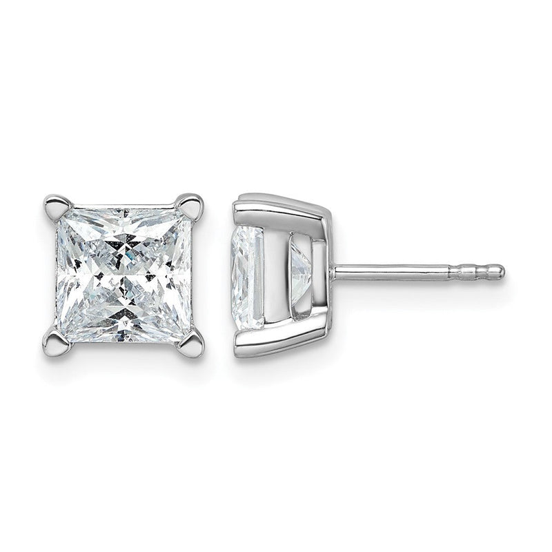 14K Weißgold Ohrstecker mit 5 ct. im Labor gezüchteten Diamanten im Princess-Schliff, VS/SI+ G+, mit Vier-Krappen-Fassung und Ohrstecker-Verschluss