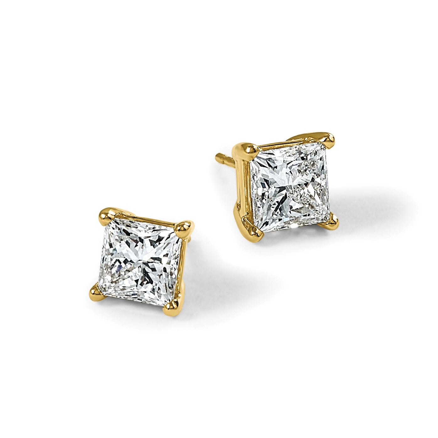 14K Gelbgold Ohrstecker mit 5 ct. zertifizierten, im Labor gezüchteten Diamanten im Princess-Schliff, VS/SI+ G+, 4-Krappen-Fassung, schweres Gewicht