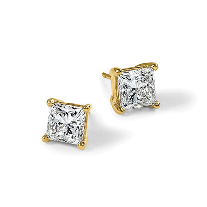 14K Gelbgold 5 ct. Laborgezüchtete Diamanten VS/SI+ G+ Princess-Schliff Ohrstecker mit 4-Krappenfassung, hohes Gewicht