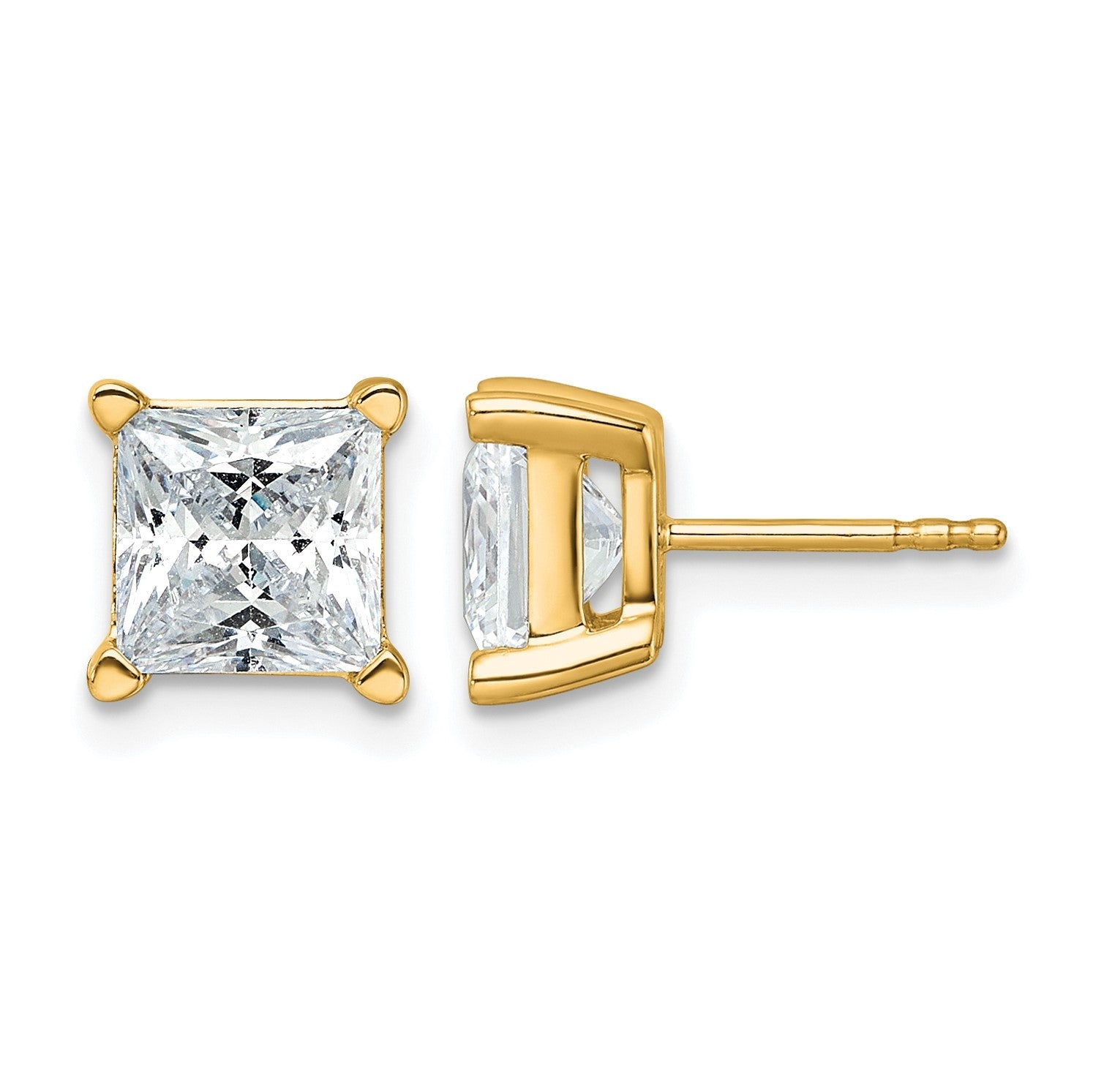 14K Gelbgold 5 ct. Laborgezüchtete Diamanten VS/SI+ G+ Princess-Schliff Ohrstecker mit 4-Krappenfassung, hohes Gewicht