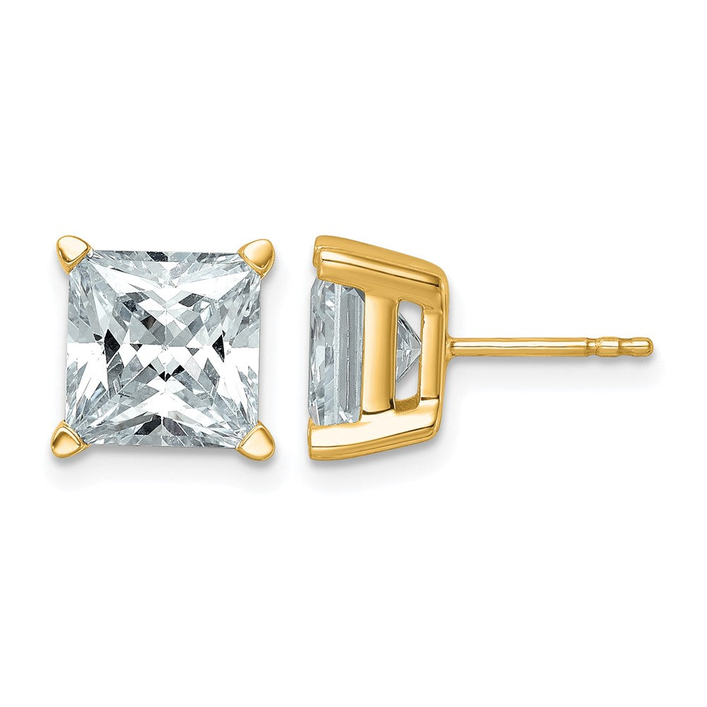 14K Gelbgold Ohrstecker mit 6 ct. im Labor gezüchteten Diamanten, VS/SI+ G+, Princess-Schliff, Vierkrallenfassung, mit Ohrsteckerverschluss
