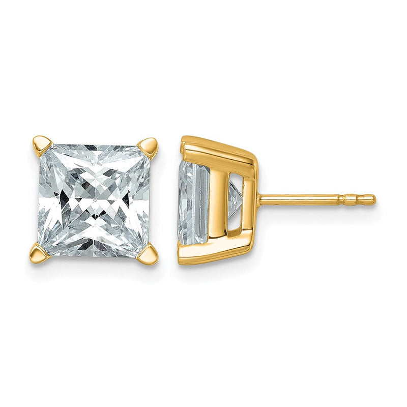 14K Gelbgold Ohrstecker mit 6 ct. im Labor gezüchteten Diamanten, VS/SI+ G+, Princess-Schliff, Vierkrallenfassung, mit Ohrsteckerverschluss