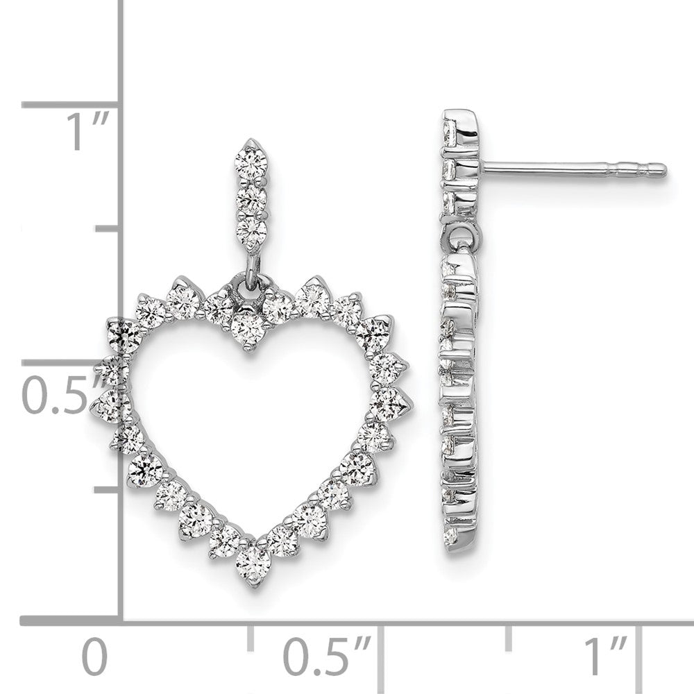 14K Weissgold Herz-Ohrhänger mit Steckverschluss, komplett, 1 ct. Labordiamant VS/SI+ G+