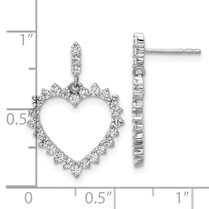 14K Weissgold Herz-Ohrhänger mit Steckverschluss, komplett, 1 ct. Labordiamant VS/SI+ G+