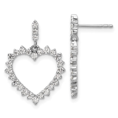 14K Weissgold Herz-Ohrhänger mit Steckverschluss, komplett, 1 ct. Labordiamant VS/SI+ G+