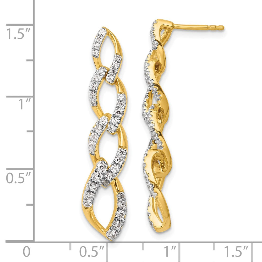 14K Gelbgold Ohrhänger mit im Labor gezüchteten Diamanten VS/SI+ G+, gedrehtem Kettenglied-Design und Stecker-Verschluss