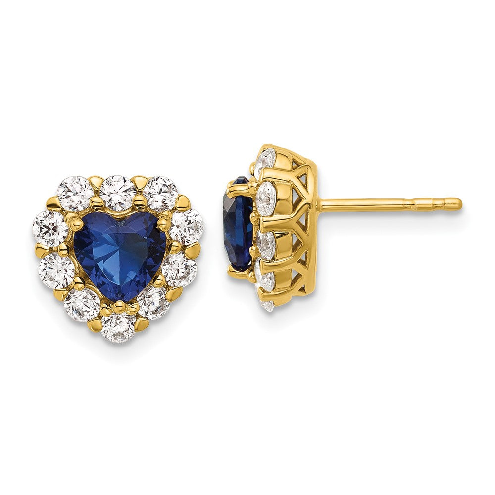 14K Gelbgold Herz-Halo-Ohrstecker mit 1,33 ct. laborgezüchtetem Diamant VS/SI+ G+ und synthetischem Saphir