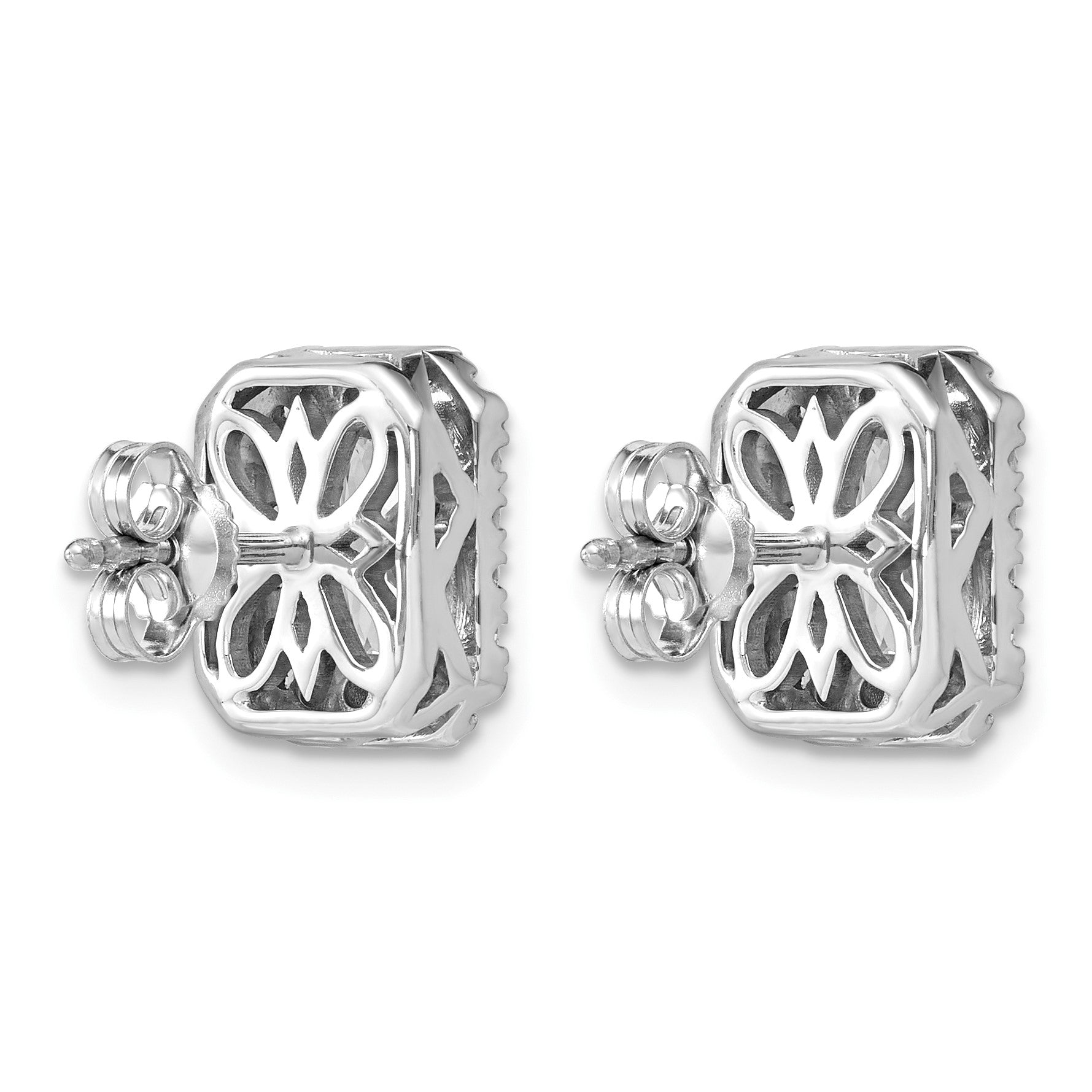14K Weißgold Halo-Ohrring-Fassung (Semi-Mount) für 0,5 ct. Radiant-Schliff Labor gezüchtete Diamanten VS/SI+ G+