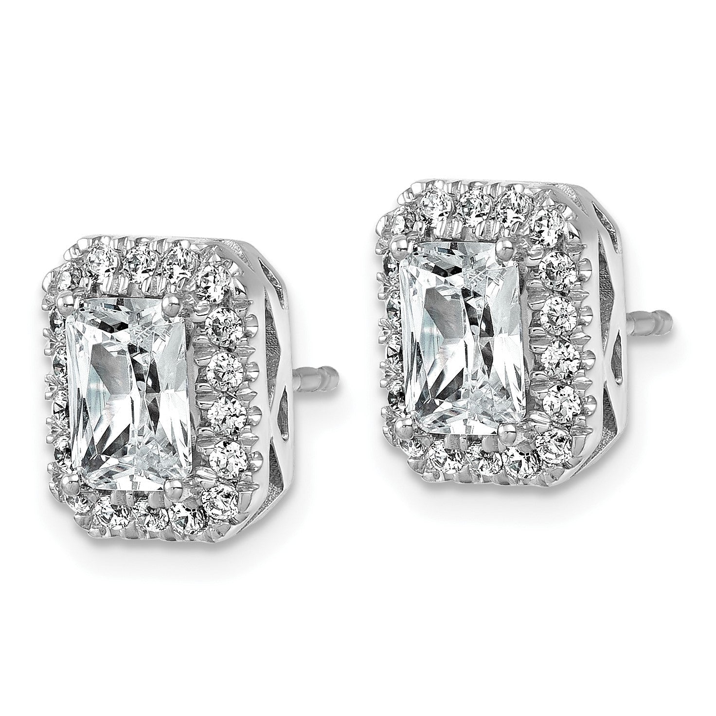 14K Weißgold Halo-Ohrring-Fassung (Semi-Mount) für 0,5 ct. Radiant-Schliff Labor gezüchtete Diamanten VS/SI+ G+