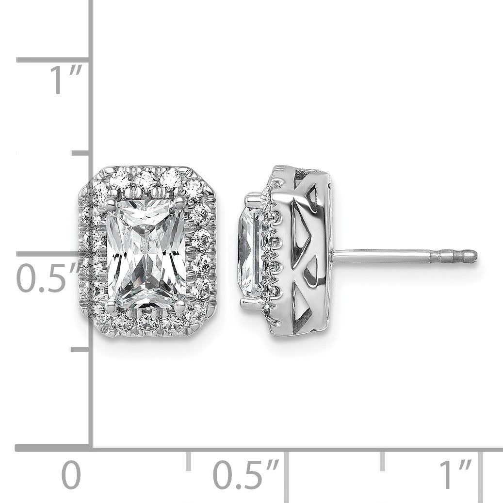 14K Weißgold Halo-Ohrring-Fassung (Semi-Mount) für 0,5 ct. Radiant-Schliff Labor gezüchtete Diamanten VS/SI+ G+