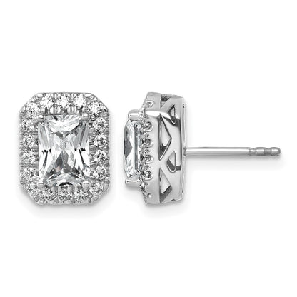 14K Weißgold Halo-Ohrring-Fassung (Semi-Mount) für 0,5 ct. Radiant-Schliff Labor gezüchtete Diamanten VS/SI+ G+