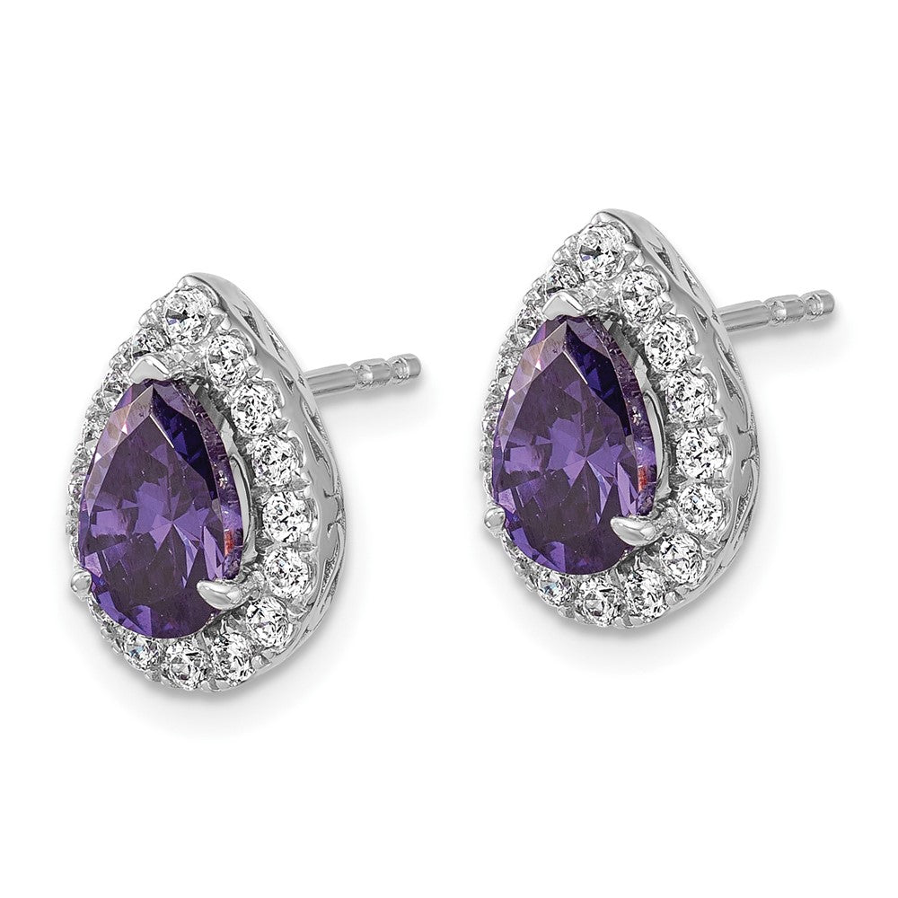 14K Weißgold Ohrringe mit Amethyst und im Labor gezüchteten Diamanten, Birnenschliff, Ansteckverschluss, Reinheit VS/SI, Farbe FGH
