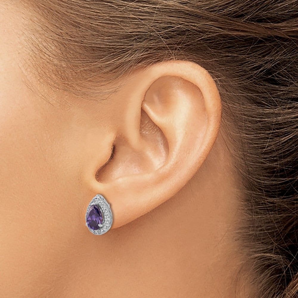 14K Weißgold Ohrringe mit Amethyst und im Labor gezüchteten Diamanten, Birnenschliff, Ansteckverschluss, Reinheit VS/SI, Farbe FGH