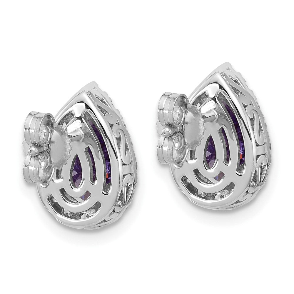 14K Weißgold Ohrringe mit Amethyst und im Labor gezüchteten Diamanten, Birnenschliff, Ansteckverschluss, Reinheit VS/SI, Farbe FGH