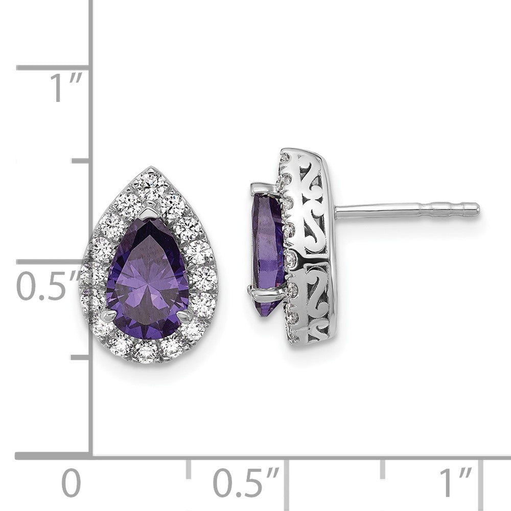 14K Weißgold Ohrringe mit Amethyst und im Labor gezüchteten Diamanten, Birnenschliff, Ansteckverschluss, Reinheit VS/SI, Farbe FGH