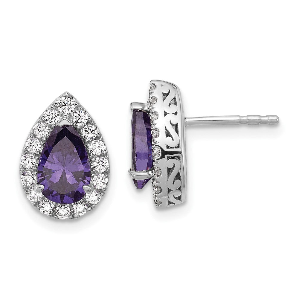 14K Weißgold Ohrringe mit Amethyst und im Labor gezüchteten Diamanten, Birnenschliff, Ansteckverschluss, Reinheit VS/SI, Farbe FGH