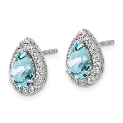 14K Weißgold Ohrringe mit im Labor gezüchteten Diamanten (VS/SI, FGH) und Aquamarin im Birnenschliff mit Ohrstecker-Verschluss