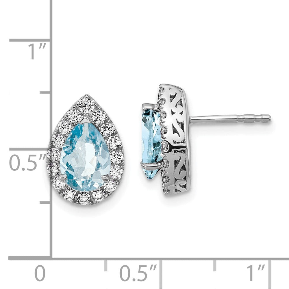 14K Weißgold Ohrringe mit im Labor gezüchteten Diamanten (VS/SI, FGH) und Aquamarin im Birnenschliff mit Ohrstecker-Verschluss