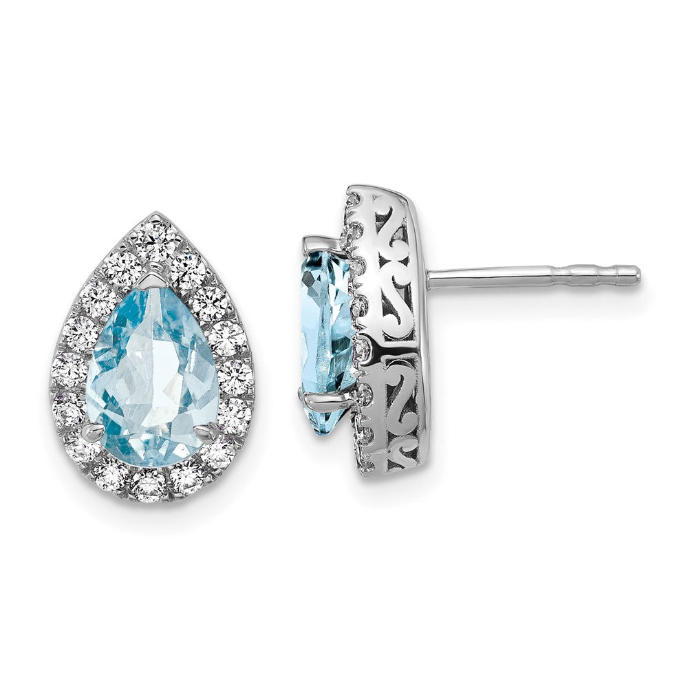 14K Weißgold Ohrringe mit im Labor gezüchteten Diamanten (VS/SI, FGH) und Aquamarin im Birnenschliff mit Ohrstecker-Verschluss