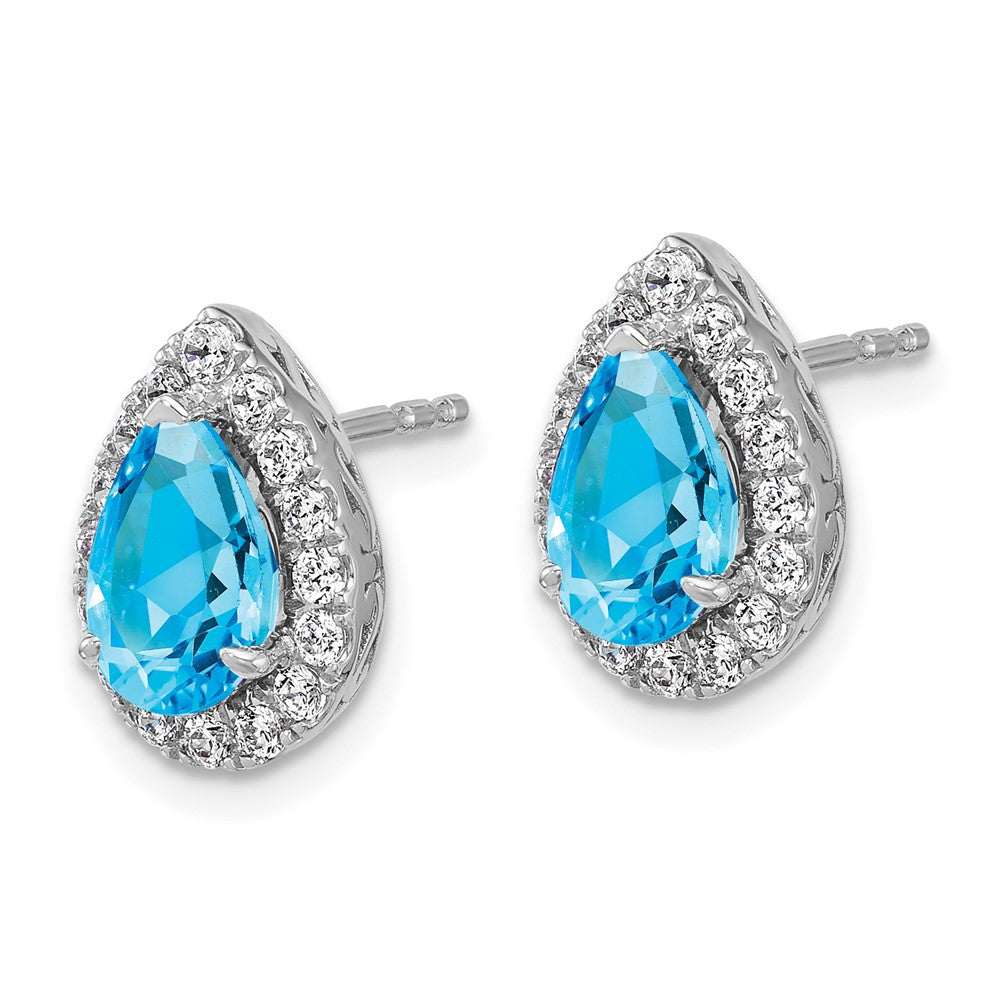14K Weißgold Ohrringe mit im Labor gezüchteten Diamanten VS/SI FGH und Blautopas, Birnen-Form, mit Ohrstecker-Verschluss