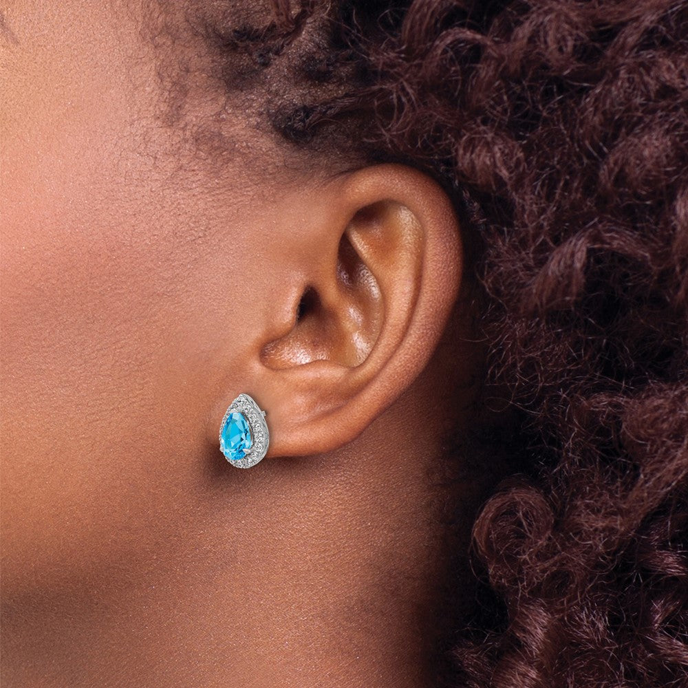 14K Weißgold Ohrringe mit im Labor gezüchteten Diamanten VS/SI FGH und Blautopas, Birnen-Form, mit Ohrstecker-Verschluss