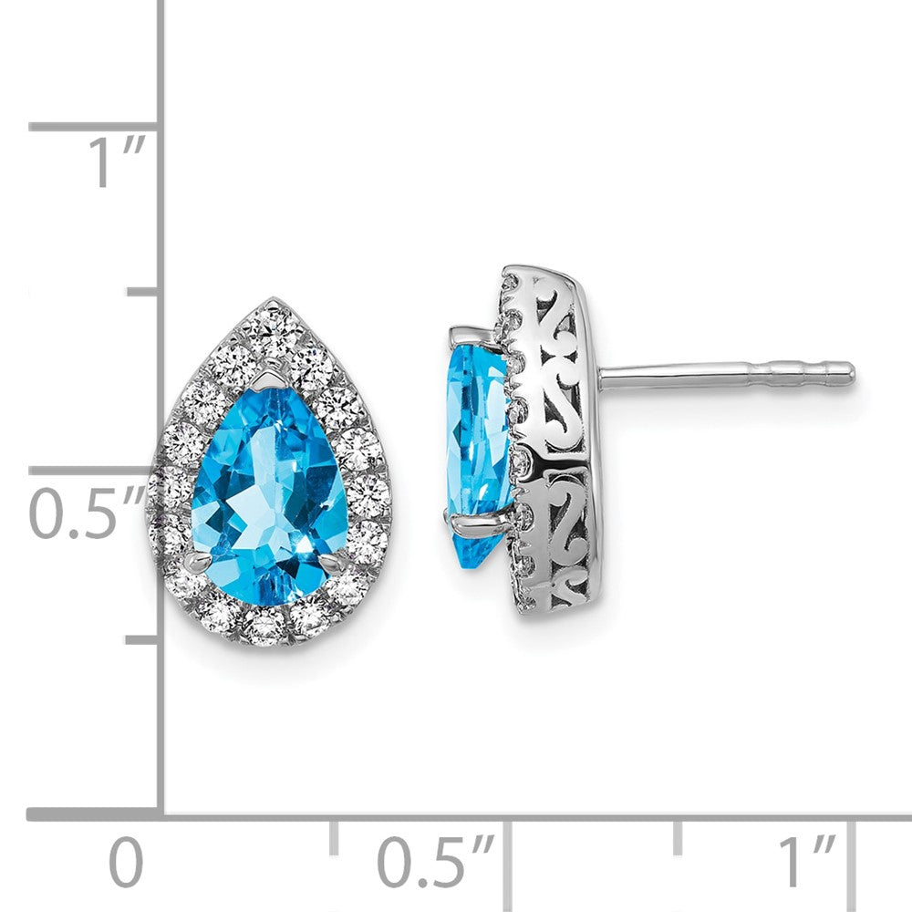 14K Weißgold Ohrringe mit im Labor gezüchteten Diamanten VS/SI FGH und Blautopas, Birnen-Form, mit Ohrstecker-Verschluss